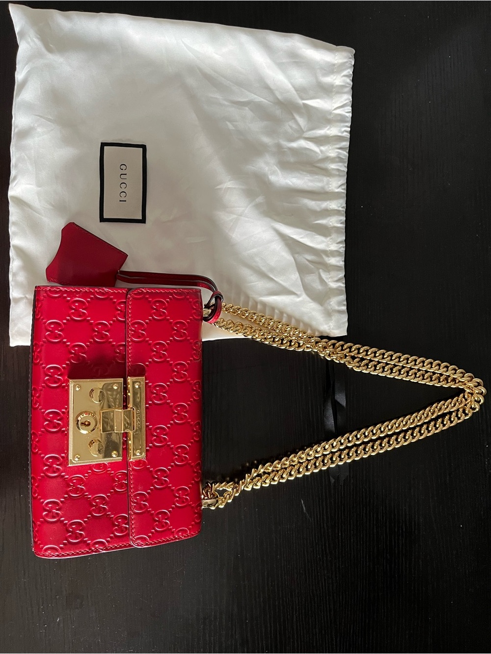 Gucci Guccissima Small Red Padlock Chain Shoulder Bag - Picture 4 of 13